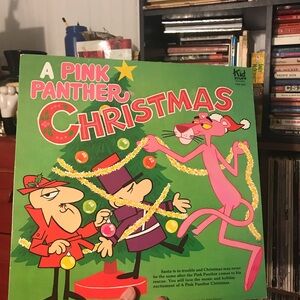 1981 A Pink Panther Christmas Vinyl Record - Pink & Green Holiday Cover